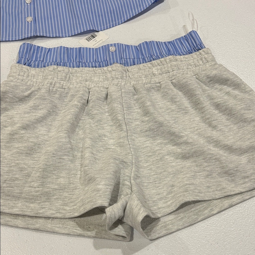 ILLA ILLA Blue Striped Gray Knit Shorts